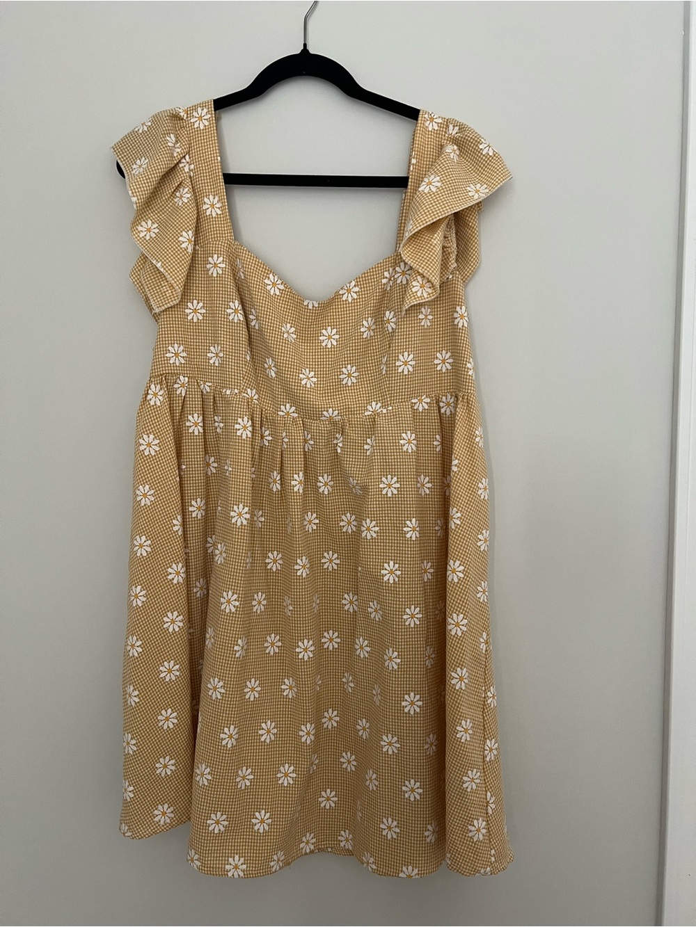 SHEIN Mustard Yellow Daisy Print Ruffle Strap Sundress